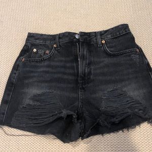 Topshop Black Distressed Mom Shorts